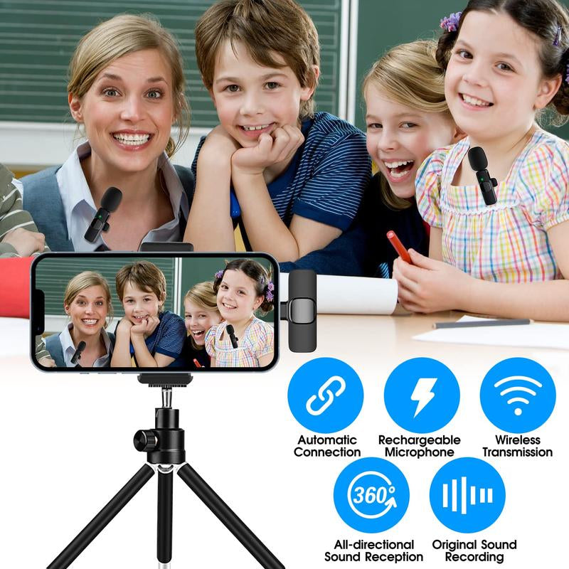 2 Pack Professional Wireless Mini Microphone for Ios and Android Devices, Professional Microphone for Video Recording, Vlog,Live Streaming