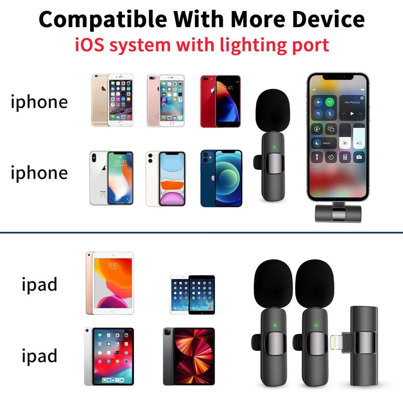 2 Pack Professional Wireless Mini Microphone for Ios and Android Devices, Professional Microphone for Video Recording, Vlog,Live Streaming