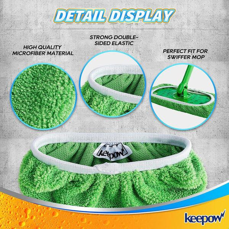 KEEPOW Reusable Wet Pads Compatible with Swiffer Sweeper Mop, Dry Sweeping Cloths, Washable Microfiber Wet Mopping Cloth Refills for Surface/Hardwood Floor Cleaning, 6/8/10 Pack (Mop Is Not Included)