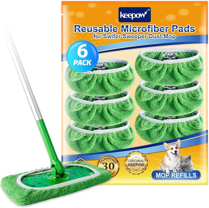 KEEPOW Reusable Wet Pads Compatible with Swiffer Sweeper Mop, Dry Sweeping Cloths, Washable Microfiber Wet Mopping Cloth Refills for Surface/Hardwood Floor Cleaning, 6/8/10 Pack (Mop Is Not Included)