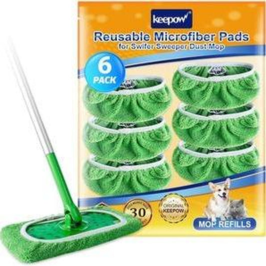 KEEPOW Reusable Wet Pads Compatible with Swiffer Sweeper Mop, Dry Sweeping Cloths, Washable Microfiber Wet Mopping Cloth Refills for Surface/Hardwood Floor Cleaning, 6/8/10 Pack (Mop Is Not Included)