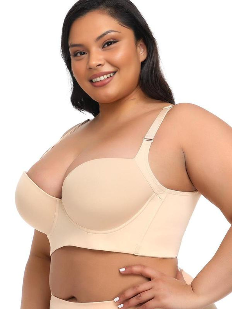 New-Plus Size Girls' Bra, Comfortable, Slimming and Anti-Sagging, Black and Beige