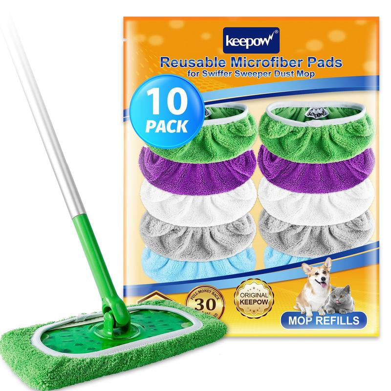 KEEPOW Reusable Wet Pads Compatible with Swiffer Sweeper Mop, Dry Sweeping Cloths, Washable Microfiber Wet Mopping Cloth Refills for Surface/Hardwood Floor Cleaning, 6/8/10 Pack (Mop Is Not Included)