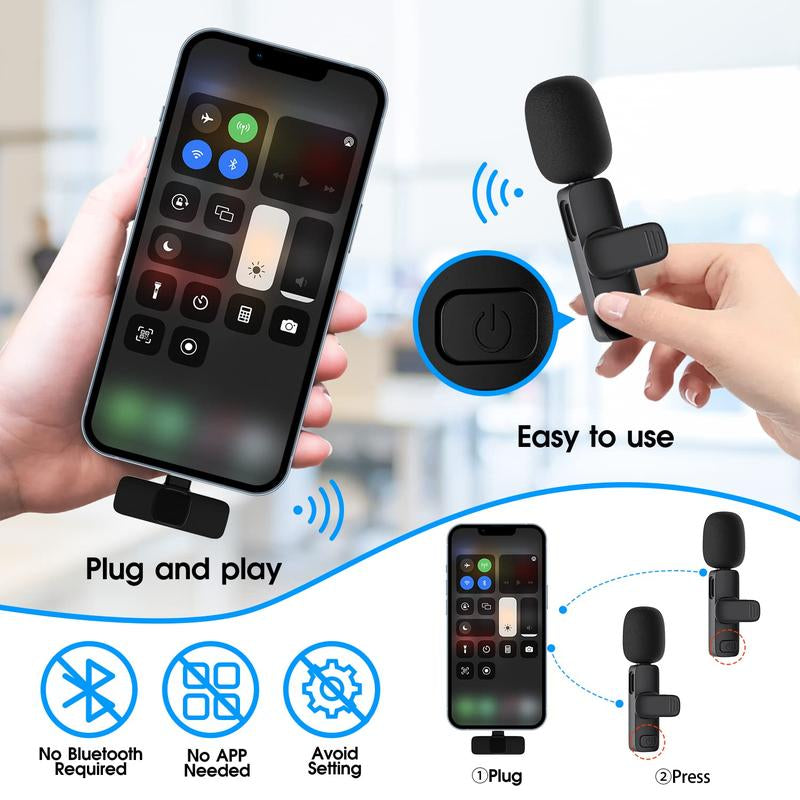 2 Pack Professional Wireless Mini Microphone for Ios and Android Devices, Professional Microphone for Video Recording, Vlog,Live Streaming