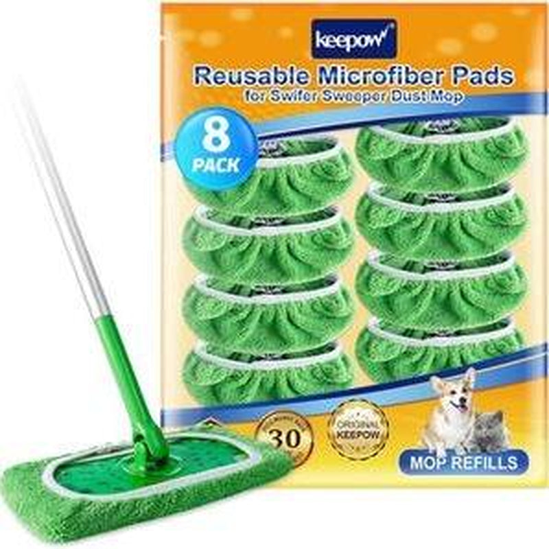 KEEPOW Reusable Wet Pads Compatible with Swiffer Sweeper Mop, Dry Sweeping Cloths, Washable Microfiber Wet Mopping Cloth Refills for Surface/Hardwood Floor Cleaning, 6/8/10 Pack (Mop Is Not Included)